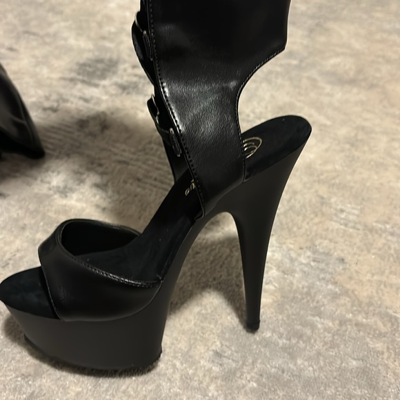 Women’s Black Platform Stiletto Open Lace Up Boots - Picture 6 of 14